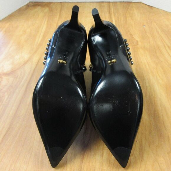 SERGIO ROSSi Black Pearl Pointed Toe High Heeled Ankle Boots Booties Sz 38 Shoes - Picture 7 of 16